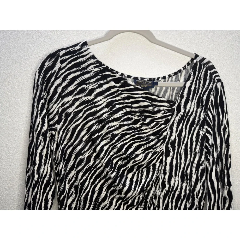 Pendleton Womens Black White Zebra Print Asymmetrical Neck Sheath Dress L